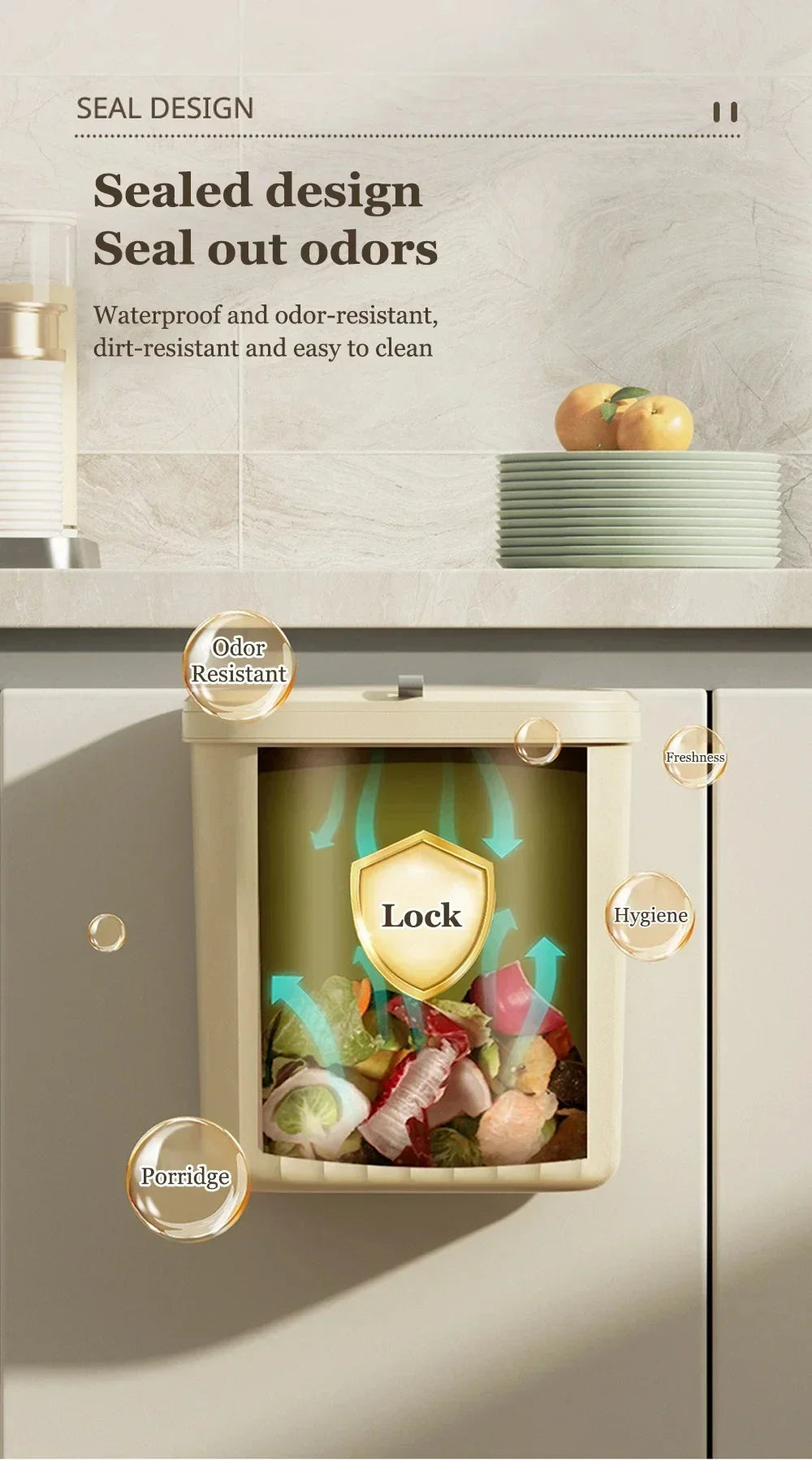 12L Kitchen Trash Can Wall Mounted Hanging Trash Bin with Lid Garbage Can for Cabinet Under Sink Waste Garbage Compost Bin Trash