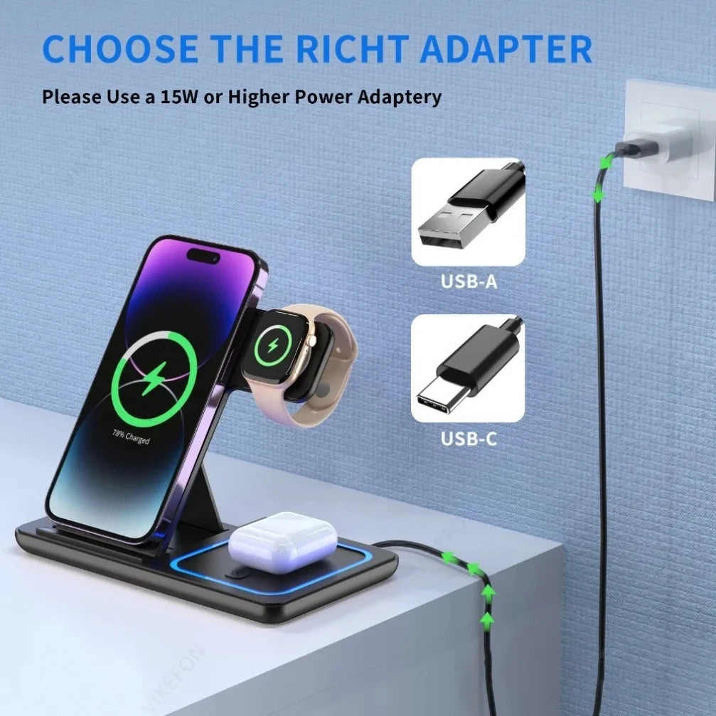 Foldable 3 in 1 Wireless Travel Charger