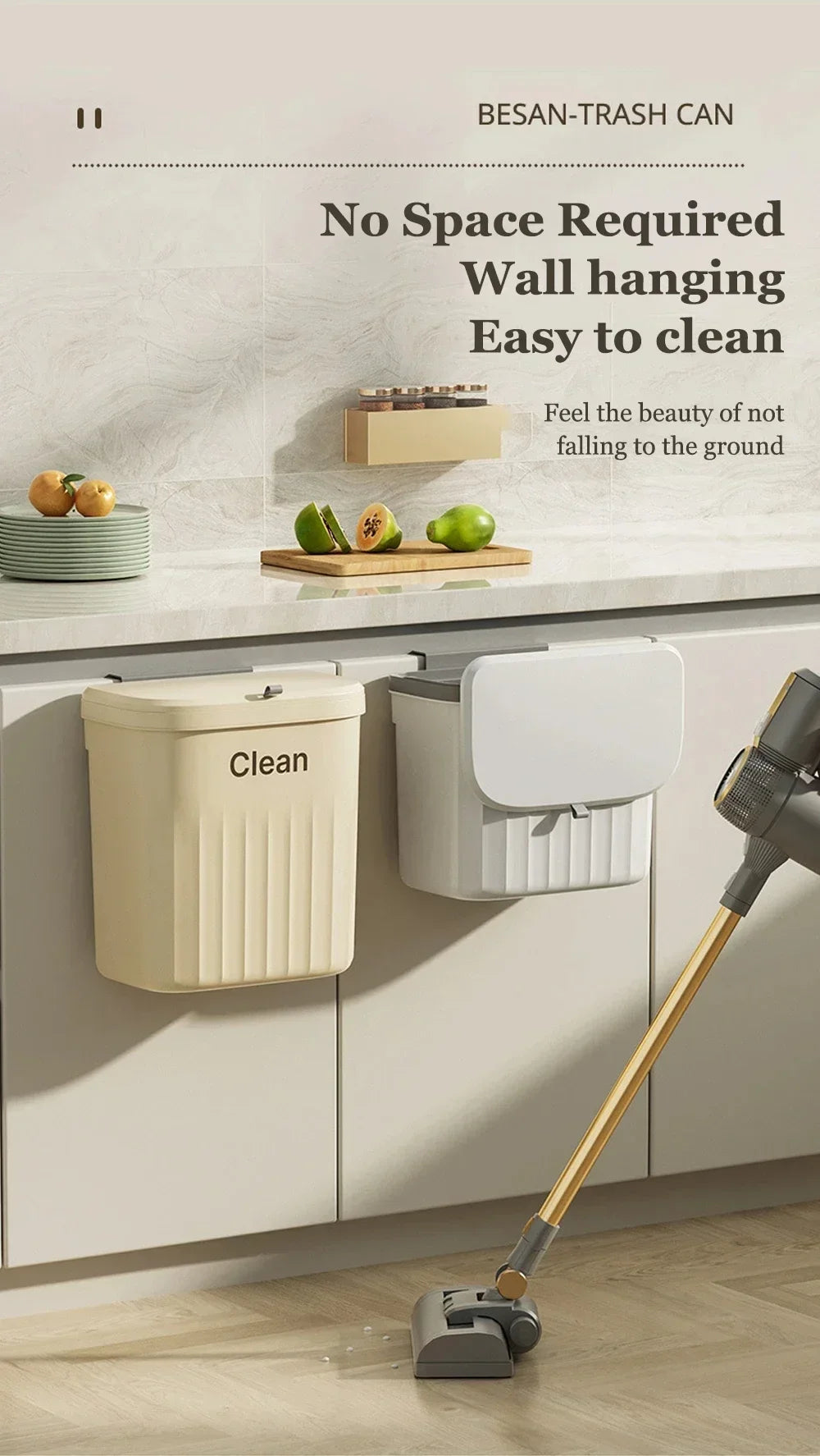 12L Kitchen Trash Can Wall Mounted Hanging Trash Bin with Lid Garbage Can for Cabinet Under Sink Waste Garbage Compost Bin Trash