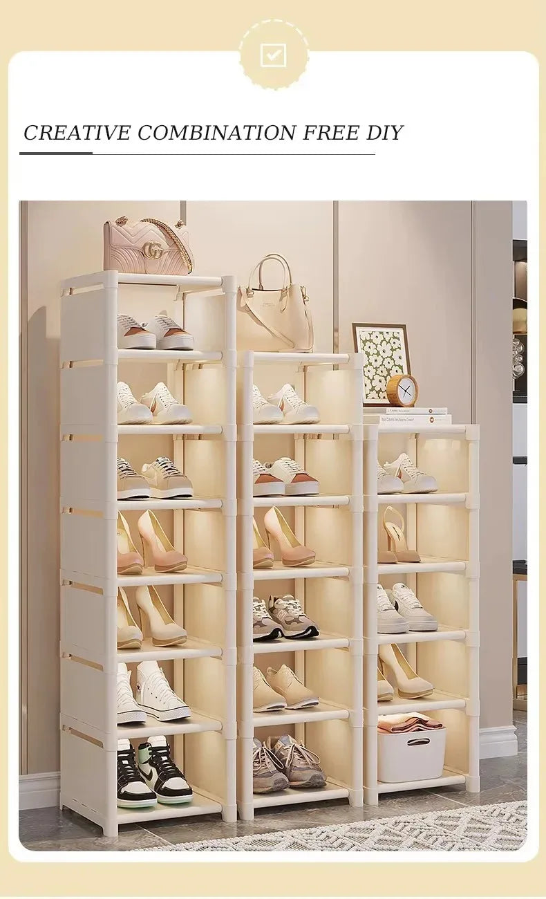 Stackable Shoe Rack Organizer Non-Woven Fabric Space Saving Entryway/Closet/Underbed Storage Home Organization Easy Assembly