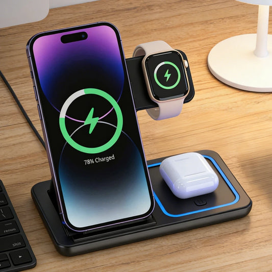 Foldable 3 in 1 Wireless Travel Charger