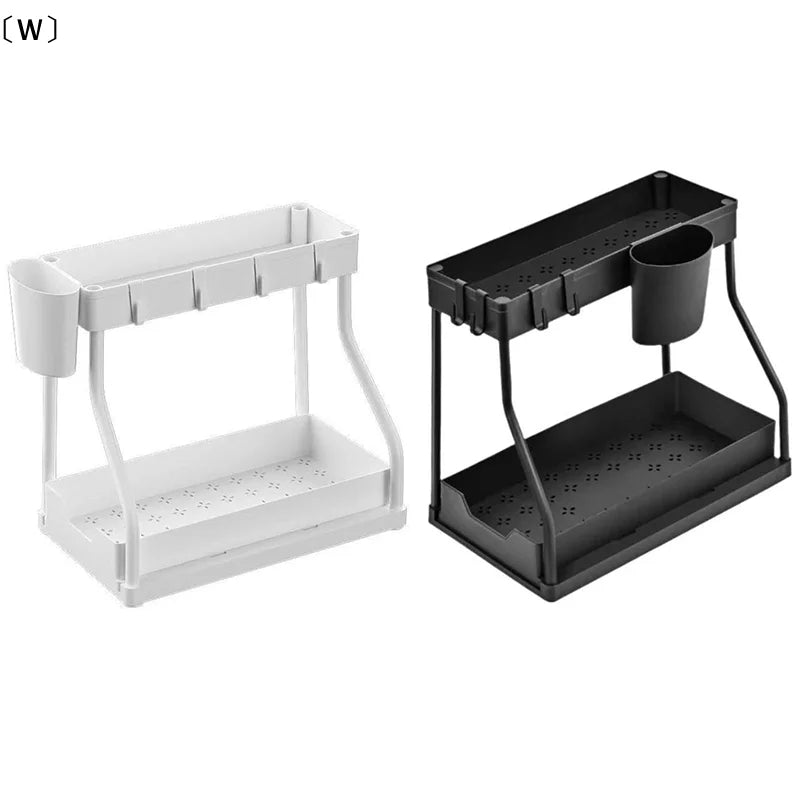 Under the Sink Organizers ,2 Tier, sliding drawer, Under Bathroom Cabinet Holder With Hooks & Hanging Cup, Multi-Purpose Storage Shelf For Kitchen