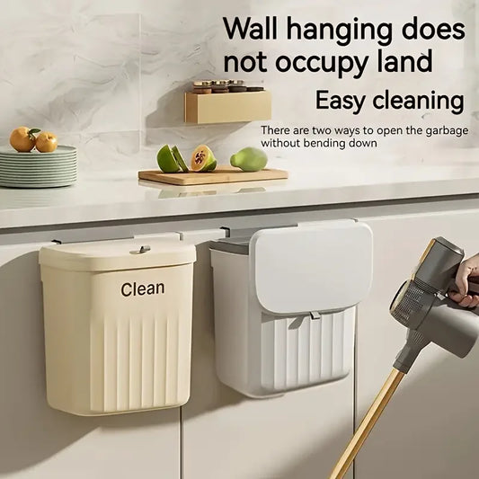 12L Kitchen Trash Can Wall Mounted Hanging Trash Bin with Lid Garbage Can for Cabinet Under Sink Waste Garbage Compost Bin Trash