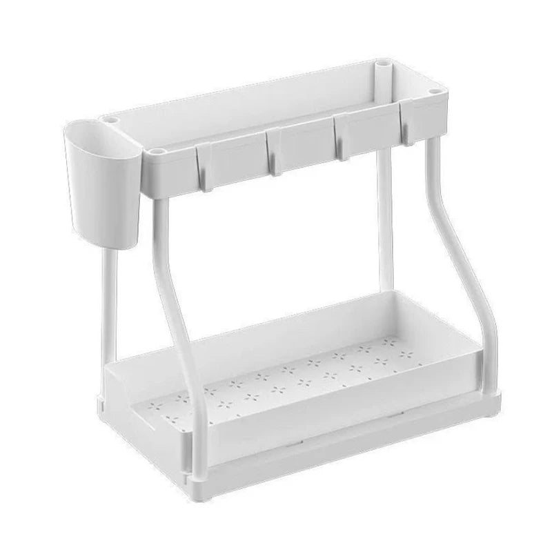 Under the Sink Organizers ,2 Tier, sliding drawer, Under Bathroom Cabinet Holder With Hooks & Hanging Cup, Multi-Purpose Storage Shelf For Kitchen