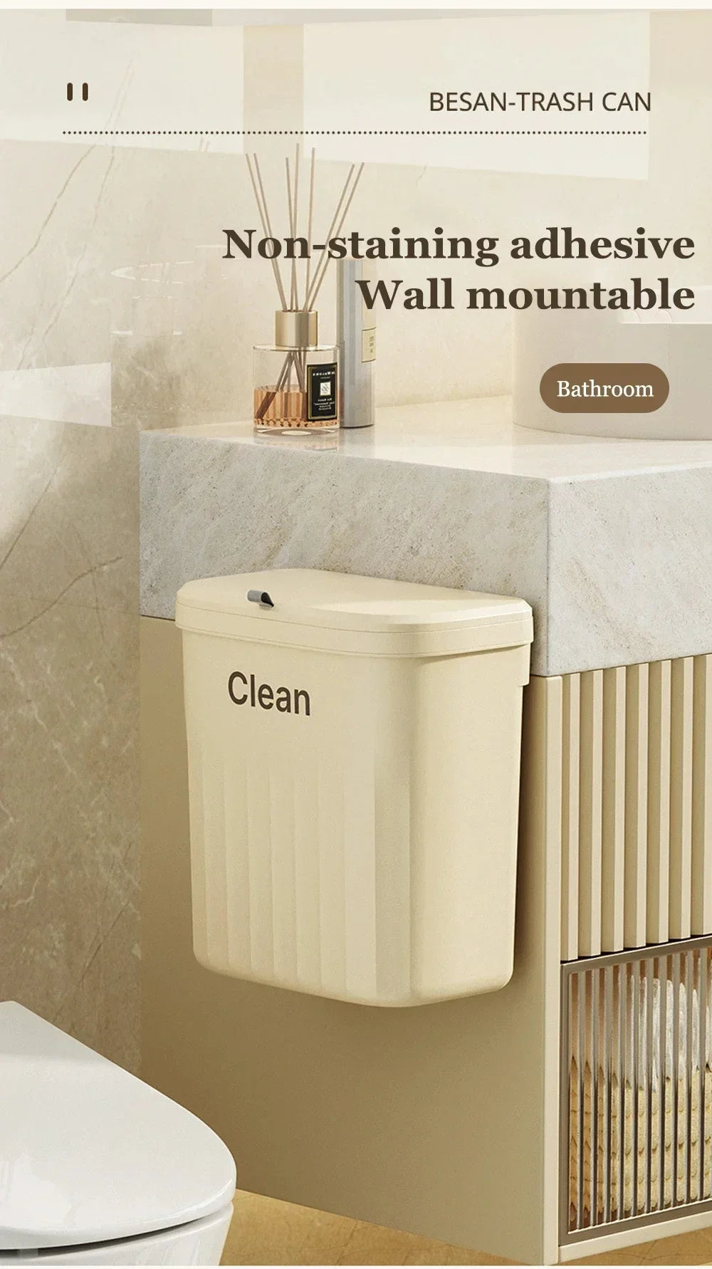 12L Kitchen Trash Can Wall Mounted Hanging Trash Bin with Lid Garbage Can for Cabinet Under Sink Waste Garbage Compost Bin Trash
