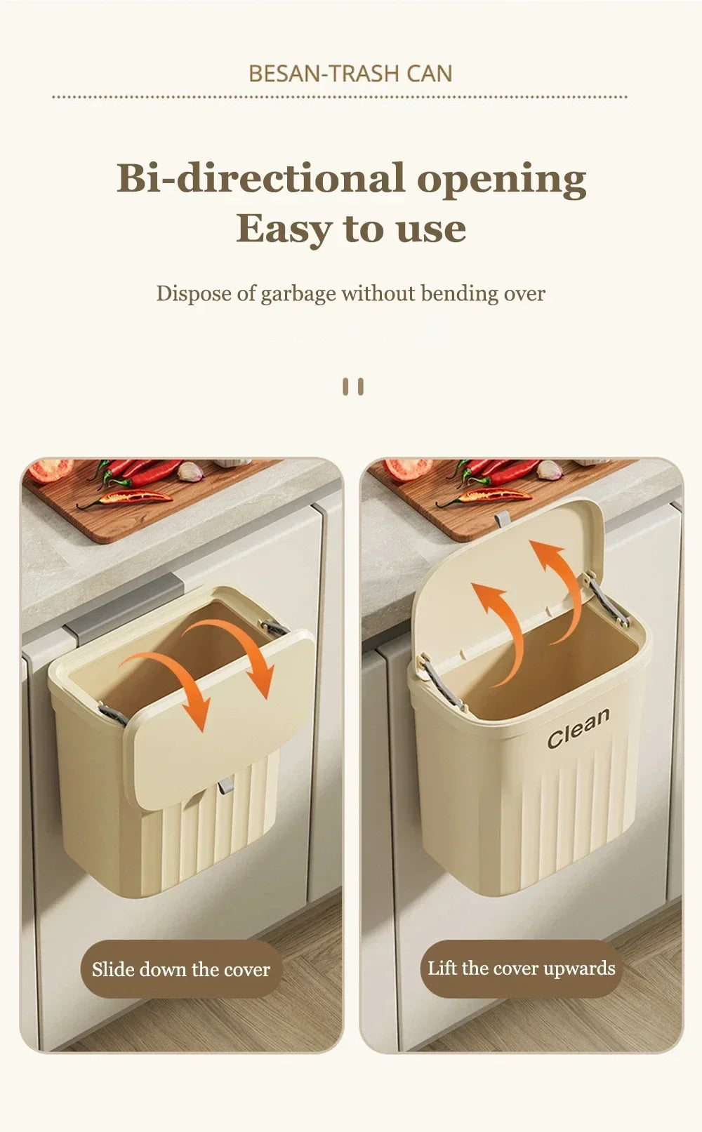 12L Kitchen Trash Can Wall Mounted Hanging Trash Bin with Lid Garbage Can for Cabinet Under Sink Waste Garbage Compost Bin Trash